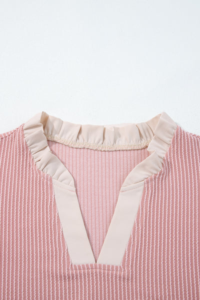 Plus Size Frilled Ribbed Textured Blouse