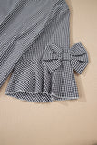 Plus Size Plaid Bow Bell Sleeve Top