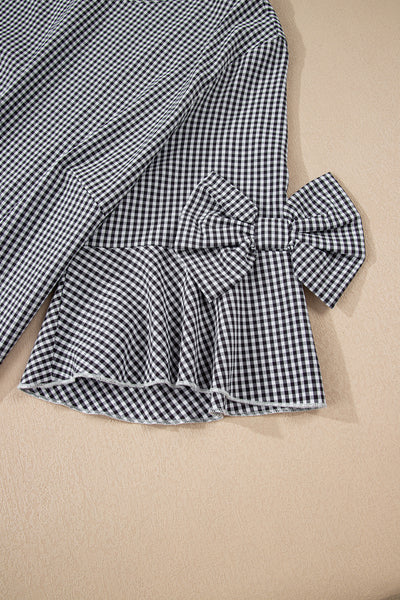 Plus Size Plaid Bow Bell Sleeve Top