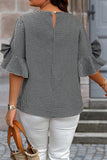 Plus Size Plaid Bow Bell Sleeve Top