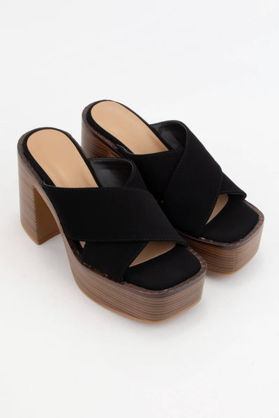 CROSS STRAP PLATFORM HEELS