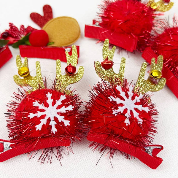 Plush and a Bow Christmas Hair Clip Set