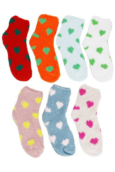 Hearts Fuzzy Fleece Cozy Lounge Quarter Socks