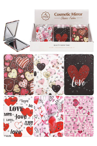 Valentine's Love Print Glitter Compact Mirror
