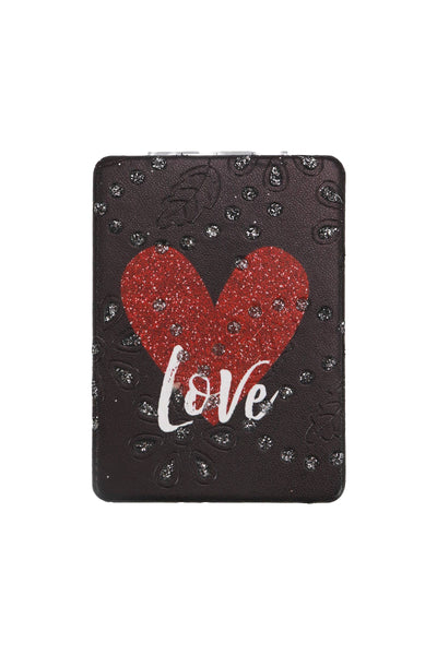 Valentine's Love Print Glitter Compact Mirror