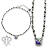 Austrian square crystal linked bead necklace, 12mm