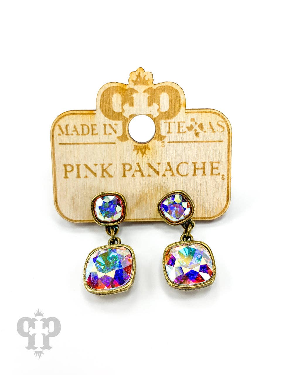 Square Austrian crystal double drop earring