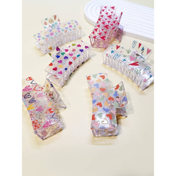 Assorted Heart Printed Hair Claw Clips