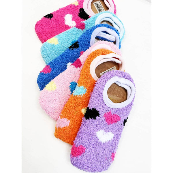 Heart Printed Soft Fuzzy Winter Slip On Socks