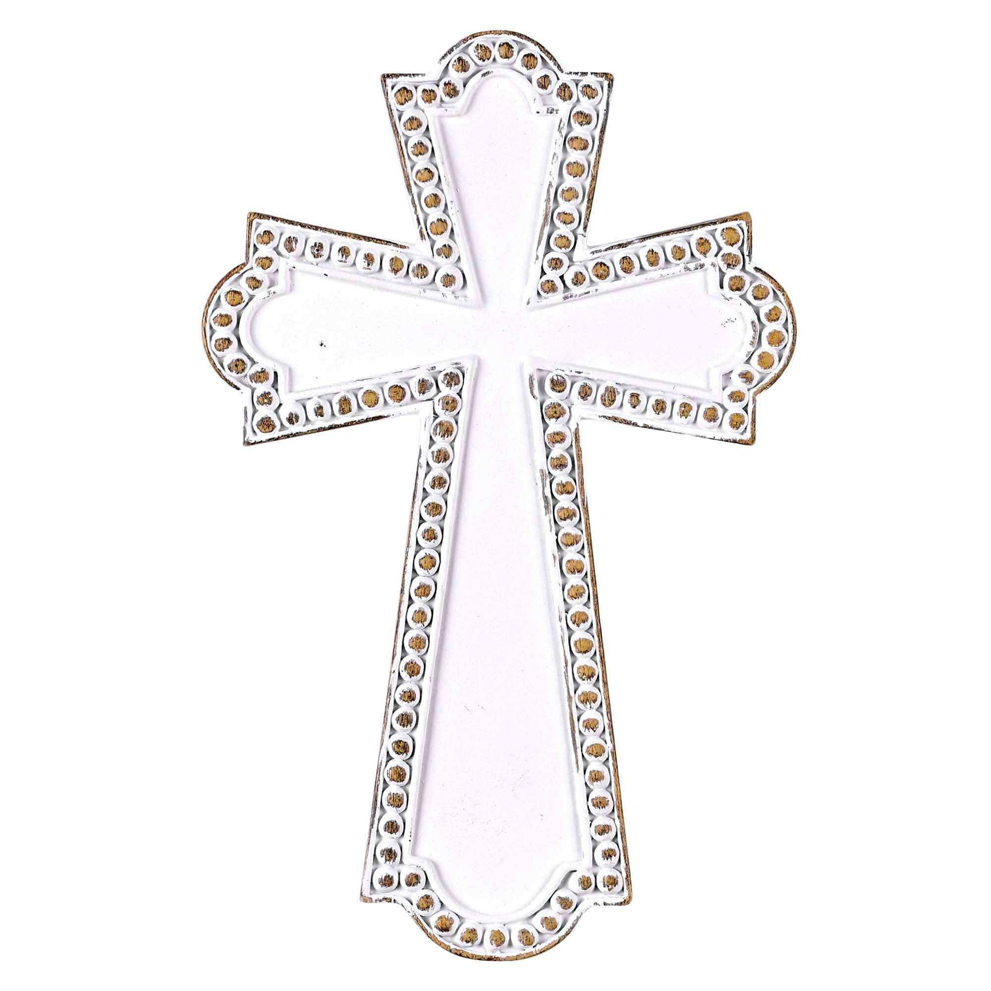 White Wash Resin Wall Cross