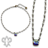 Austrian square crystal linked bead necklace, 12mm