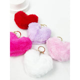Heart Shape Faux Fur Pom Pom Keychain