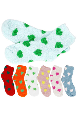 Hearts Fuzzy Fleece Cozy Lounge Quarter Socks