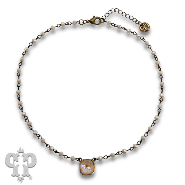 Austrian square crystal linked bead necklace, 12mm