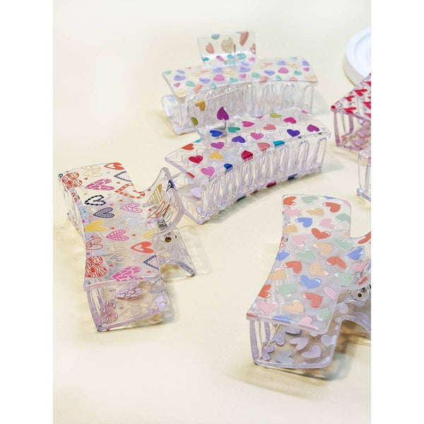 Assorted Heart Printed Hair Claw Clips