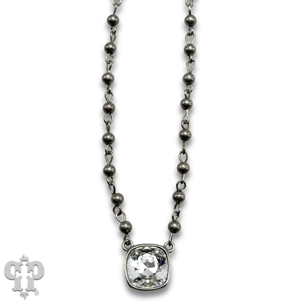 Austrian square crystal linked bead necklace, 12mm