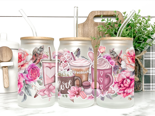 Valentines Day Coffee Treats Glass Tumbler Mug