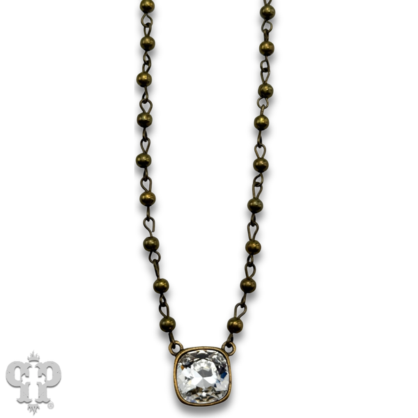 Austrian square crystal linked bead necklace, 12mm