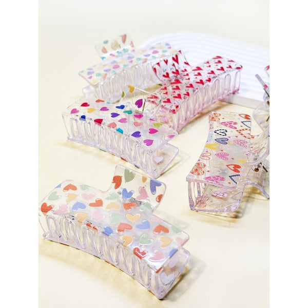 Assorted Heart Printed Hair Claw Clips