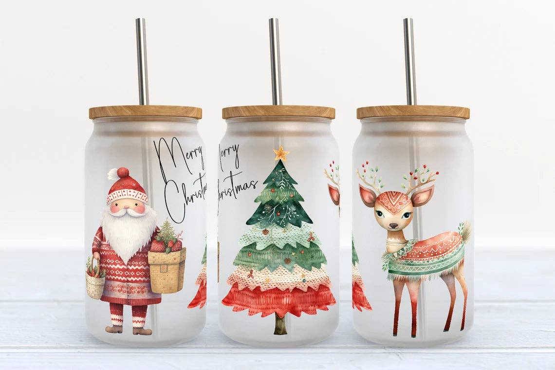 Boho Christmas Glass Tumbler