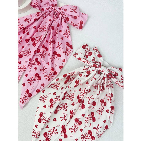 Cherry Bow Print Hair Clips