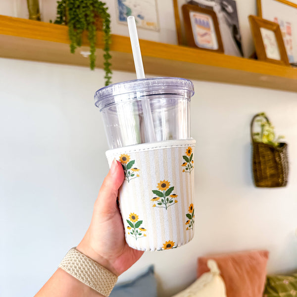 Sunflowers and Stripes | Iced Coffee Sleeve
