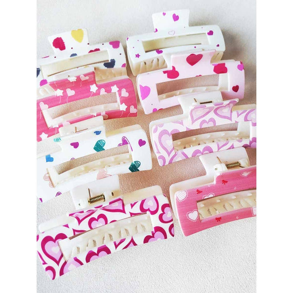 Heart Printed Hair Claw Clips
