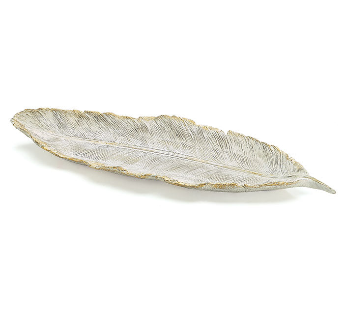 RESIN WHITE/GOLD LEAF SHAPED PLATE