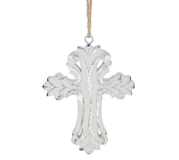Silver Washed Wooden Cross Ornament