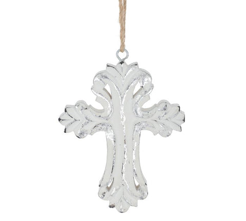 Silver Washed Wooden Cross Ornament