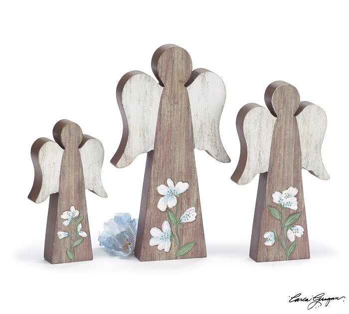WOOD ANGELS WITH FLOWERS