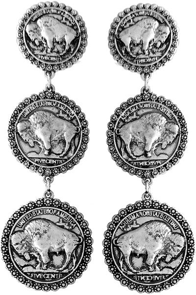 BUFFALO COIN  DANGLING EARRING