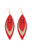 THREE LAYER FRINGED LEATHER MARQUISE EARRINGS