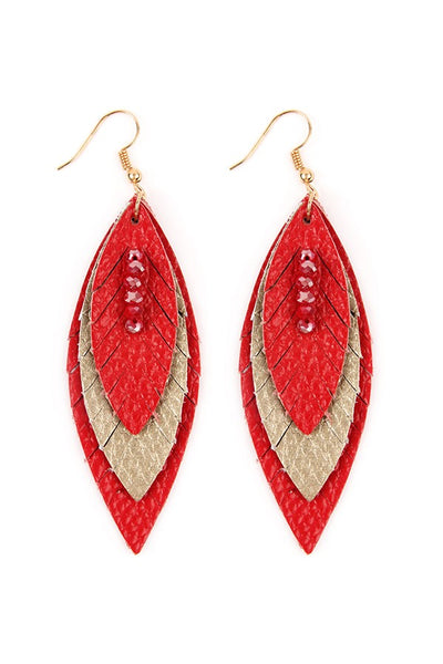 THREE LAYER FRINGED LEATHER MARQUISE EARRINGS