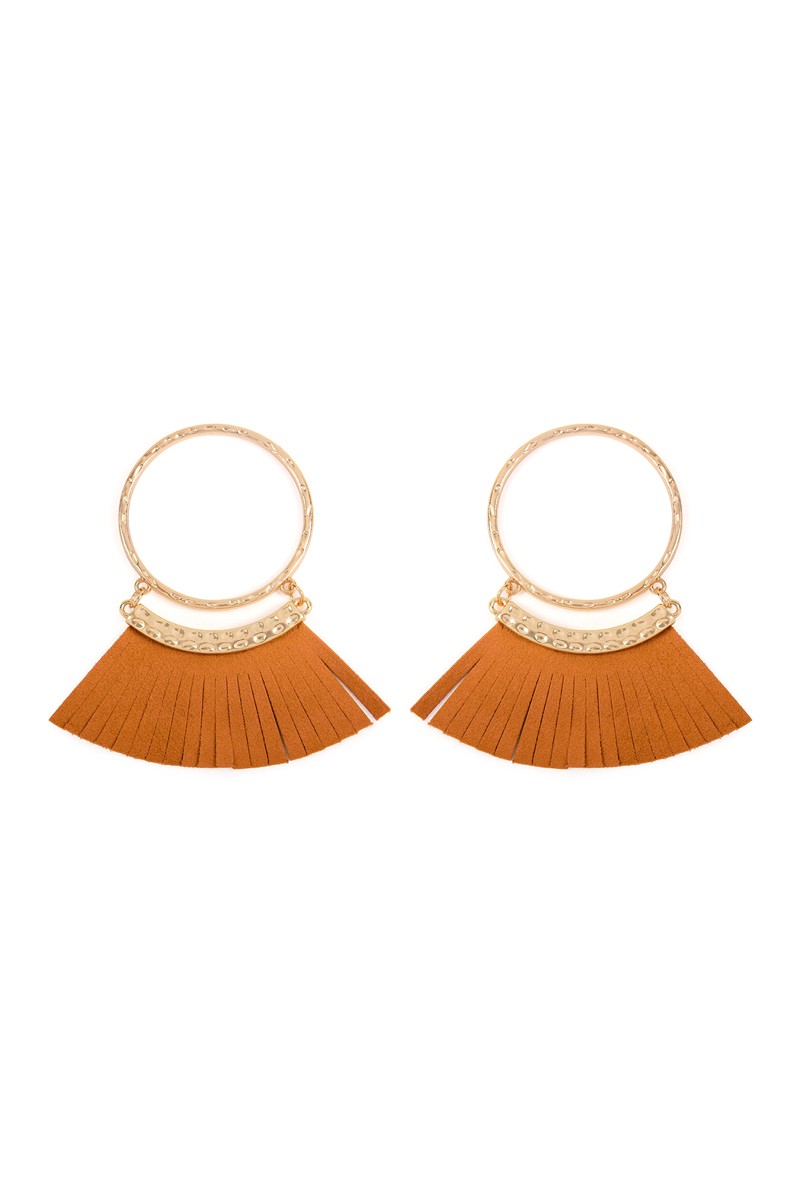 HOOP WITH DANGLING FRINGE LEATHER EARRINGS