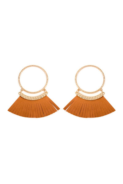 HOOP WITH DANGLING FRINGE LEATHER EARRINGS
