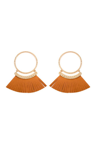 HOOP WITH DANGLING FRINGE LEATHER EARRINGS