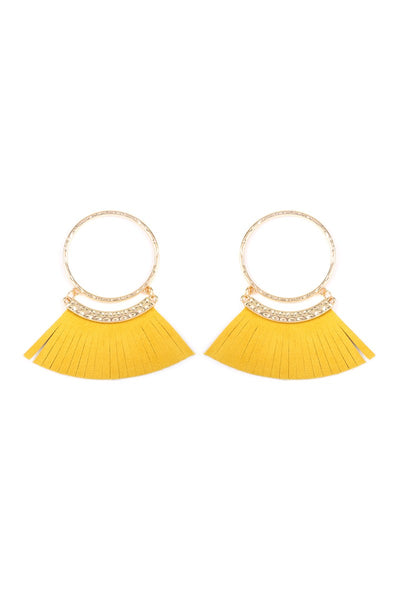 HOOP WITH DANGLING FRINGE LEATHER EARRINGS