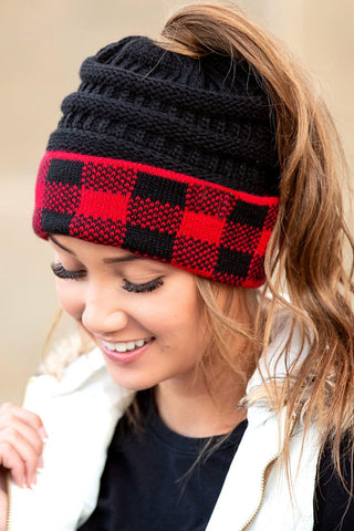 Red Buffalo Print Beanie