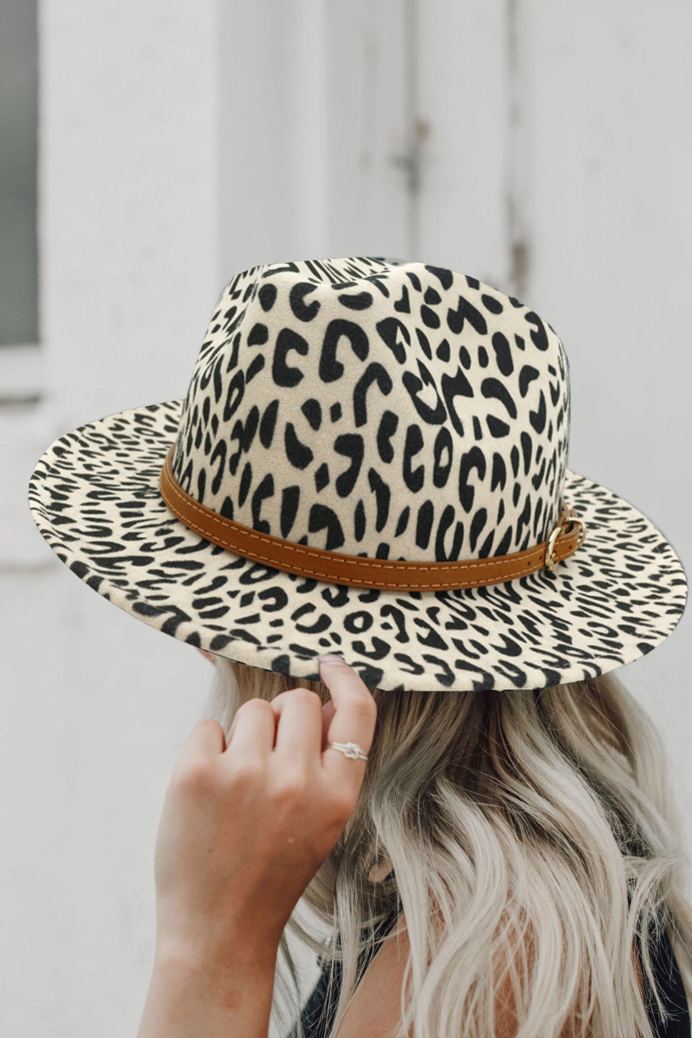Wide Brim Leopard Print Fedora Hat
