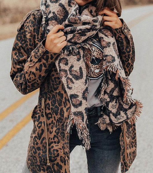 Fringed Edge Leopard Scarf