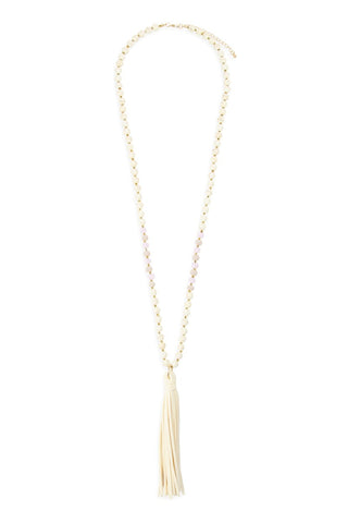 BEADED NECKLACE WITH LEATHER TASSEL