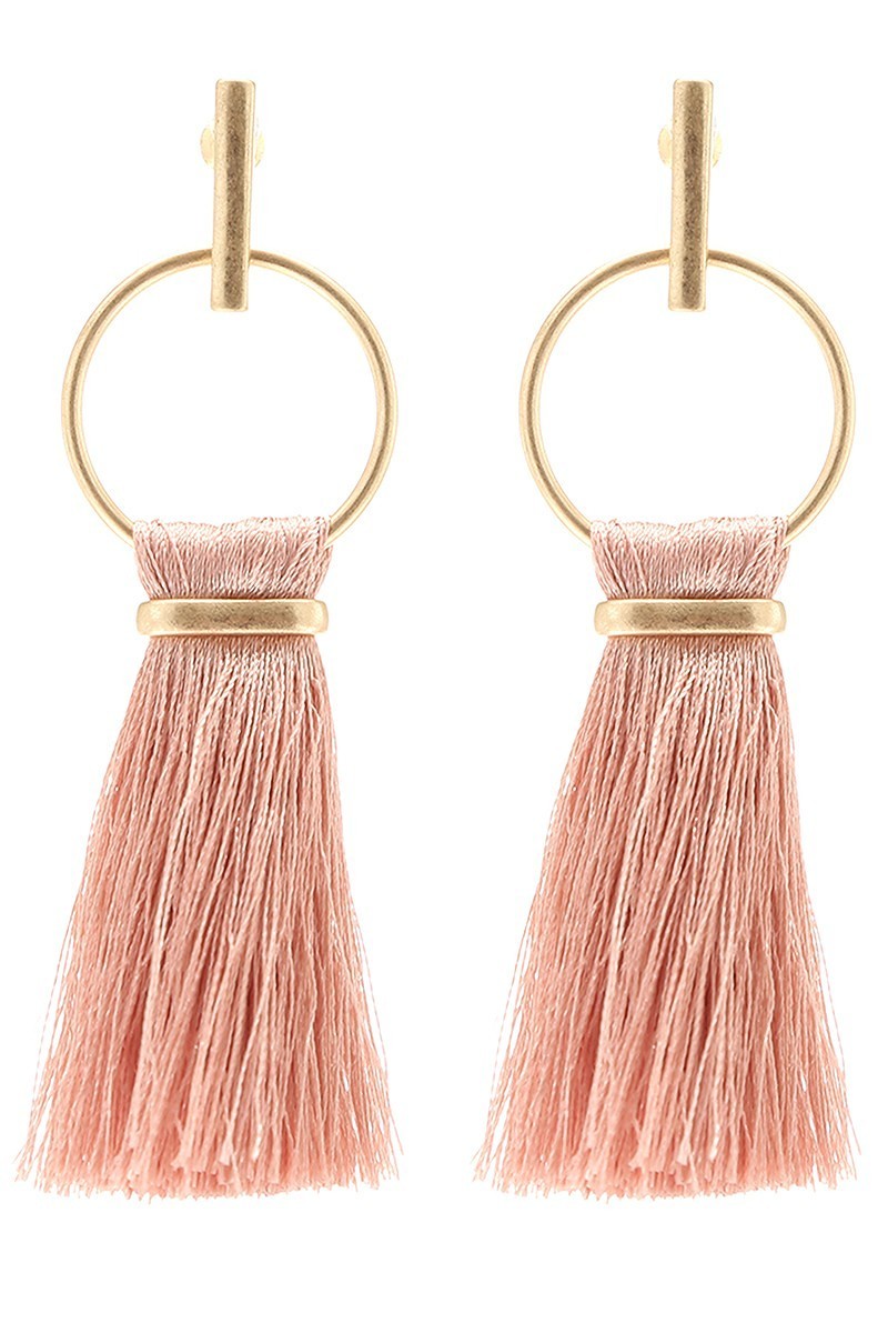 Circle Ring Dangle Drop Tassel Post Earrings